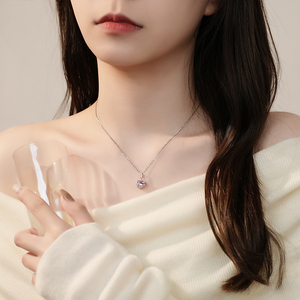 Collier de piste de battement de coeur de mode en argent Sterling 925 incrusté de Zircon rose collier pendentif coeur d'amour pour les femmes - Product Image 3