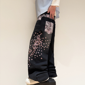 <span class=keywords><strong>Jeans</strong></span> amples vintage brodés, coupe décontractée, jambe <span class=keywords><strong>large</strong></span>, en denim, pour hommes – Vente en gros - Product Image 4