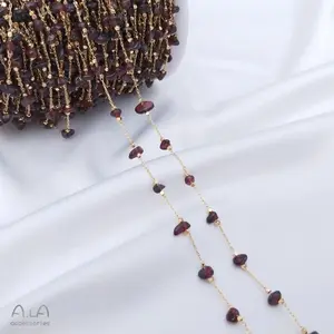 Cadena de cuentas de oro de 14k con gemas naturales, cadena de cuentas envuelta en alambre, para fabricación de joyas Diy