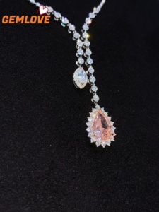 GEMLOVE Women's White Gold Diamond <b>Necklace</b> Pear Cut 2CT Fancy Pink GIA Certified Wedding Jewelry - Product Image 6