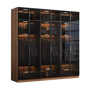 Armoire personnalisée à profil mince en aluminium porte vitrée garde-robe en aluminium de style italien ensemble de garde-robe de chambre à coucher de luxe