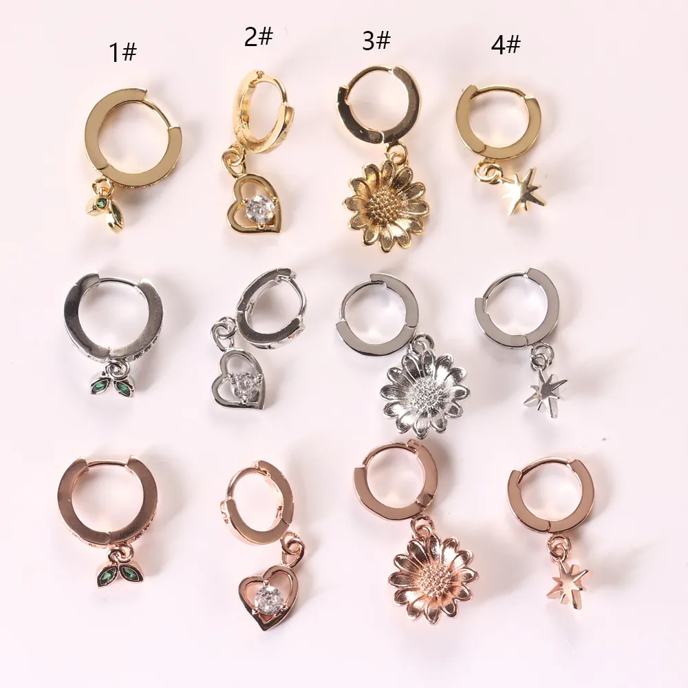 Popular new high-quality copper zircon love sunflower zircon pendant earrings fashion piercing jewelry