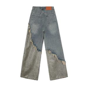 กางเกงยีนส์ฮิปฮอปสไตล์วินเทจแบบขายส่ง ลุคสตรีทแวร์ ซักฟอกหนัก แต่งขาด แต่งหนังแบบปะติด ทรงตรง กางเกงยีนส์ทรงหลวมสำหรับผู้ชาย - Product Image 3
