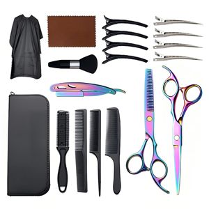 Hairdressing Scissors Set Stainless Steel With Combs Clips Cape For Home Use - Product Image 1