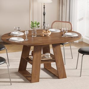 Table à manger ronde extensible SENYU pour 4 à 8 personnes, table à manger ovale moderne pour cuisine avec feuilles amovibles, gain de place, base en bois - Product Image 1