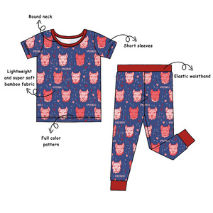 Conjunto de <span class=keywords><strong>Pijama</strong></span> de Bambú para Niños, Personalizable con Impresión a Color, Transpirable, Suave al Tacto, de Verano, <span class=keywords><strong>Manga</strong></span> <span class=keywords><strong>Corta</strong></span> y Pantalón <span class=keywords><strong>Largo</strong></span>, 2 Piezas - Product Image 5