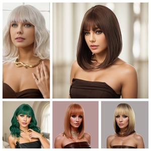 <span class=keywords><strong>ผม</strong></span>บ็อบหน้าม้าวิก<span class=keywords><strong>ผม</strong></span>หน้าม้าผมสีน้ำตาลแดงสำหรับผู้หญิง - Product Image 2