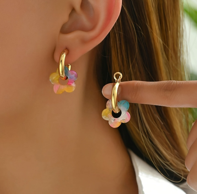 Acrylic Earrings Colorful Flower Pendant Earring