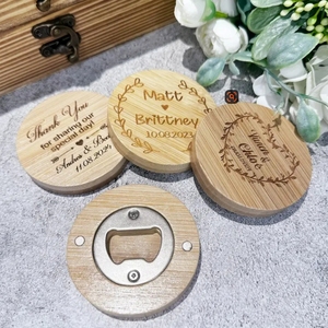 <span class=keywords><strong>Abridor</strong></span> de Botellas de Cerveza de <span class=keywords><strong>Madera</strong></span> Personalizado con Grabado Láser, Redondo, Magnético - Product Image 1