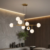 Lustre Classique Moderne de Luxe en Albâtre, Suspension Sputnik à 8 Globes en Marbre, Lampe Suspendue pour Villa, Salon, Hall d'Entrée