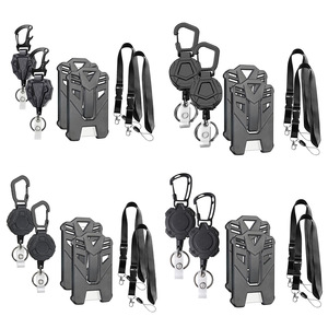 Wholesale heavy-duty retractable pull-tab <b>ID</b> badge roll, detachable mobile phone lanyard, <b>ID</b> card <b>holder</b>, black set - Product Image 1