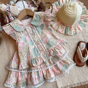 Conjunto <span class=keywords><strong>de</strong></span> 2 piezas con estampado floral para niña, cuello <span class=keywords><strong>de</strong></span> muñeca, manga con volantes, falda <span class=keywords><strong>de</strong></span> encaje escalonada, <span class=keywords><strong>ropa</strong></span> <span class=keywords><strong>de</strong></span> verano - Product Image 5