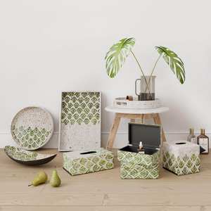 Bandeja de servicio de madera redonda con incrustaciones de nácar para Decoración de mesa y hogar - Product Image 1