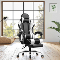 Chaise de bureau de direction pour jeux vidéo, ergonomique, dossier haut, en cuir, avec vérin à gaz à 3 positions, pivotante, bascule, appui-tête, soutien lombaire