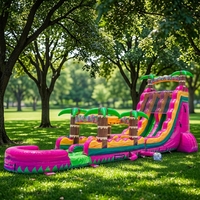 Toboggan aquatique gonflable géant rose et vert en PVC pour adultes, usage commercial, pour piscine et parc, marque MILE, capacité 500 personnes, 6-9 ans