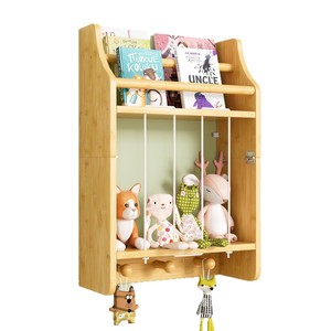 Estante de almacenamiento de madera para pared, para juguetes y libros de niños, con ganchos, organizador de 3 niveles para habitación infantil - Product Image 5