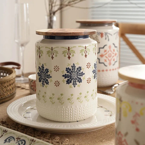 ถังพอร์ซเลนโบราณพร้อมฝาไม้ไผ่สำหรับชาและกาแฟ-ภาชนะพอร์ซเลนและกระป๋องชาในครัว - Product Image 1