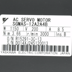 Moteur triphasé AC étanche d'occasion, nouveau modèle, très demandé, SGMAS-12A2A4B 200W, montage à bride, efficacité IE4 Yasukawa, cadre 56mm - Product Image 2