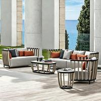 Ensemble de canapés d'extérieur pour cour, personnalisé, simple, imperméable, en alliage d'aluminium, design évidé, pour salle d'exposition, villa, en bois de teck