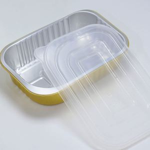 Boîte à lunch jetable couleur or en gros avec couvercle en aluminium recyclé et plastique PP – Contenants alimentaires à emporter en aluminium - Product Image 3