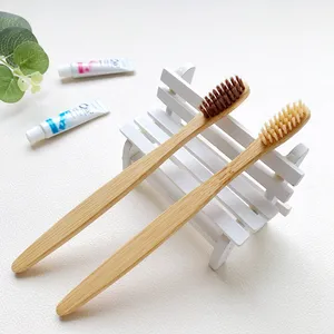 アマゾン卸売ブラシバンブチャコールナイロンフラットハンドルロゴ付きユニークな竹歯ブラシ