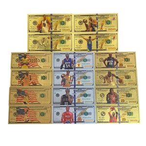 Basketball Star Gold Banknote Stephen-Curry Michael-Jordann Kobe-Bryant Gold custom playing cards prop money usa dollar for fans