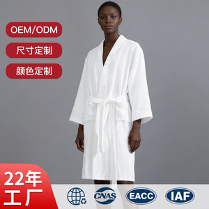 Peignoir en pur coton, taille unique, blanc, style hôtel, pour couple, utilisation printanière - Product Image 5