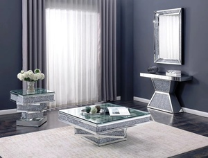 Modern Furniture Crystals Triangle <strong>Sides</strong> Shimmer <strong>Silver</strong> Glass Coffee <strong>Table</strong> Living Room Center <strong>Table</strong> for Home Hotel Furniture - Product Image 4