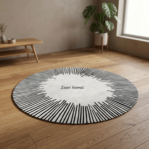 Alfombra Redonda Radiant Sunburst – Alfombra Moderna de Lana Hecha a Mano en Blanco y Negro - Product Image 3