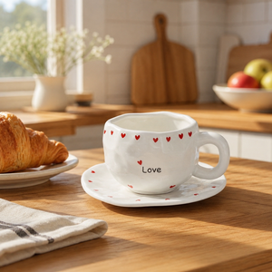 Factory Hot Selling 300ML Handmade Painting Ceramic Mug Ceramic Coffee <b>Cup</b> <b>Set</b> Irregular <b>Cup</b> With Plate for Gife - Product Image 3