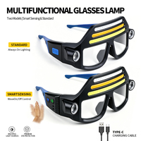 Lampe frontale à lunettes COB à 3 rangées, deux modèles : capteur et standard, lumière blanche, jaune, rouge, mode SOS stroboscopique, lumière mains libres pour lunettes