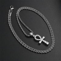 Bijoux fantaisie vente en gros Chine pendentifs Hip Hop plaqué or glacé zircone diamant Ankh croix pendentif collier