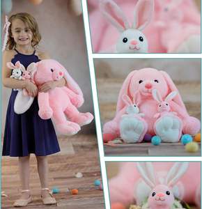 Mainan mewah kelinci merah muda Mama Paskah besar 20 inci dengan 2 mainan bayi kelinci telinga panjang boneka hewan hadiah Paskah anak-anak - Product Image 2