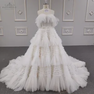 2021 Latest Bridal Princess Gowns Wholesale Soft Tulle Fabric Cake Layer Fairy Wedding Dress