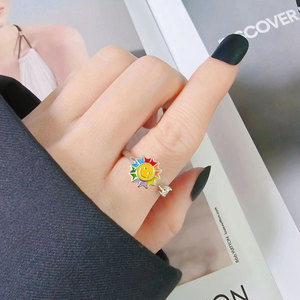 Anillo giratorio antiestrés de cobre con baño de rodio, diseño de flor, esmaltado de colores, joyería para mujer - Product Image 3