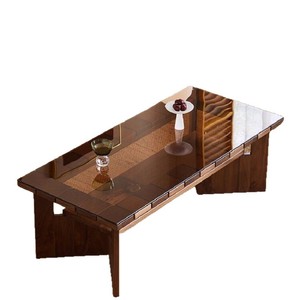 Solid <b>Wood</b> Coffee <b>Table</b> With Tempered Glass Top Rectangular Nordic Japanese Style <b>Small</b> Apartment Durable Design - Product Image 5