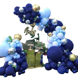 Conjunto de decoración para fiesta de cumpleaños de boda, juego de arco de guirnalda de globos azul oscuro para Baby Shower, Color plateado