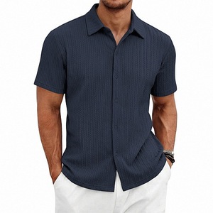Chemise à manches courtes boutonnée pour homme en coton et fibre de bambou, couleur unie, coupe classique, polo d'été décontracté - Product Image 3
