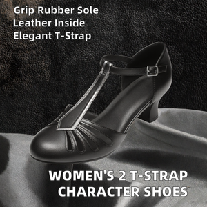 Zapatos de Baile Latino de Salón para Mujer, de Cuero Genuino, con Correa en T, Tacón Mediano Negro, Zapatos de Cuero de Alta Calidad, MOQ Bajo, OEM, ODM, DDP - Product Image 2