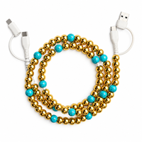 Câble de charge USB Type C FASHLINK en gros 4-en-1 avec perles turquoise et perles métalliques, pour transfert de données