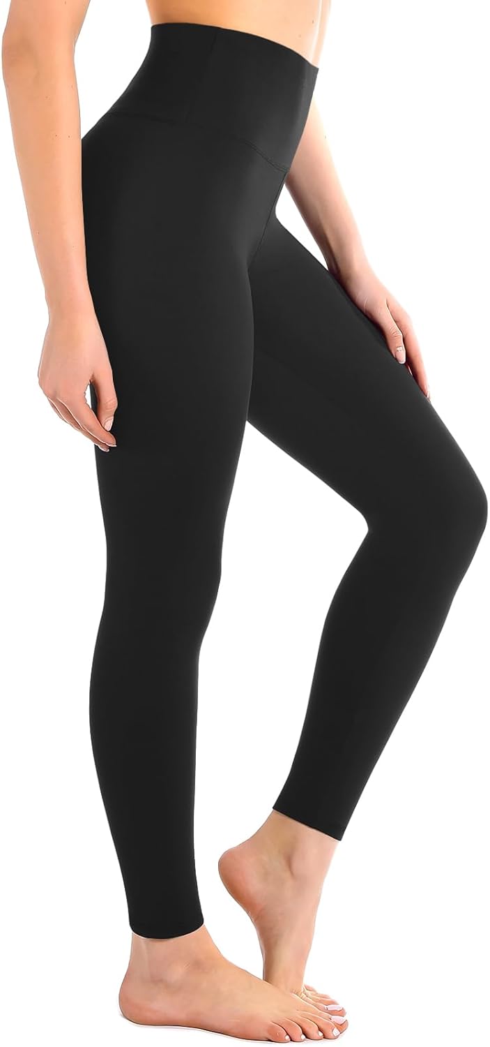 Leafigure High Waisted Breathable Solid Leggings for Women-Soft No See-Through Yoga Pants for Gym Workout Running 2 Piece Set