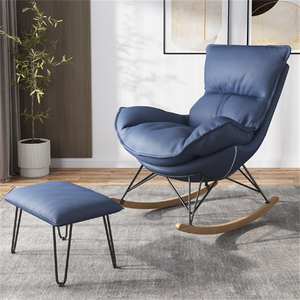 Sillón Reclinable Chesterfield Moderno de Cuero, Tapizado, con Cojín Gris y Blanco, Silla Mecedora de Madera para Adultos - Product Image 3