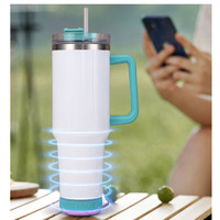 Mug de Voyage Isotherme Double Paroi en Acier Inoxydable, 40 oz, avec Affichage Musical, Recharge USB et Enceinte Bluetooth, à Sublimer