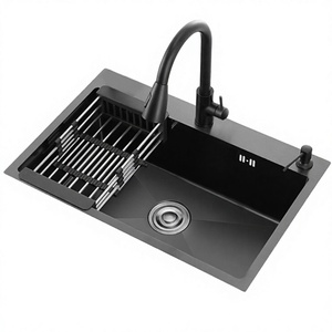 Fregadero de Cocina Rectangular de Acero Inoxidable Negro de un Solo Tazón, para Instalar Bajo Encimera, con Escurridor Integrado - Product Image 4