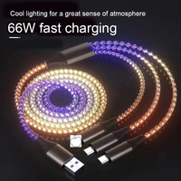 Cool coloré 3 en 1 66W Type C Micro USB câble de charge rapide Glow Data Core pour téléphone