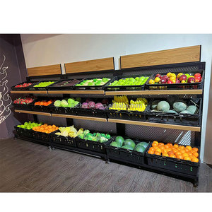 Estantes de Compras de Metal y Madera Resistentes de 3 Niveles, Exhibidores de Frutas y Verduras para Supermercados - Product Image 5