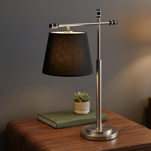 Lampe de table moderne en aluminium réglable avec abat-jour rond en lin beige E27 LED AC 85-265V Écologique et protectrice pour les yeux pour chambre à coucher - Product Image 4
