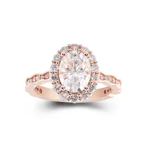 Wholesale Price Jewelry 10k/14k/18k Solid Real Gold 4ct D VVS Rose Cut Oval Moissanite Diamond Engagement Ring For Women