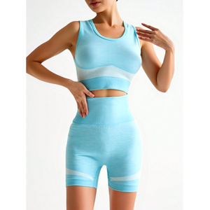 Gilet sportivo due pezzi in tinta unita da donna e pantaloncini estivi per allenamento Yoga per il tempo libero - Product Image 5