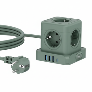 Adaptador de Viaje Todo en Uno Kabbol con 5 Tomas Europeas y Carga USB 3A1C PD de 18W, Enchufe Universal Portátil en Forma de Cubo - Product Image 1